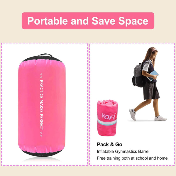 VOFiTNY Premium Gymnastics Air Mat & Roller Set(with Pump) - Midnight Rose — air roller inflation steps