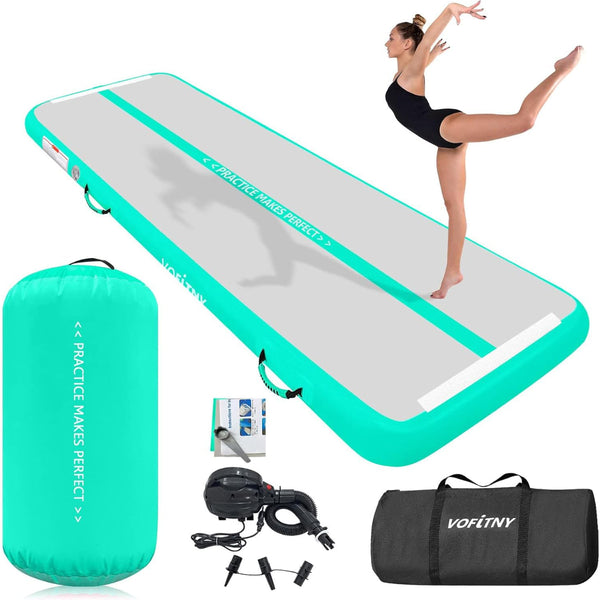 VOFiTNY Premium Gymnastics Air Mat & Roller Set(with Pump) - Mint Glow — gymnastics air mat and roller bundle with pump and storage bag
