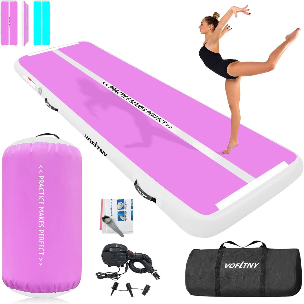 VOFiTNY Premium Gymnastics Air Mat & Roller Set(with Pump) - Orchid Glow Secondary image