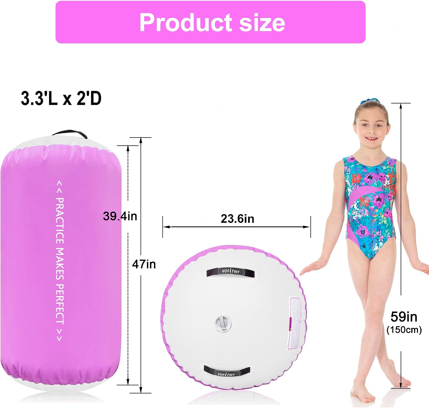 VOFiTNY Premium Gymnastics Air Mat & Roller Set(with Pump) - Orchid Glow — air roller size and skill level guide