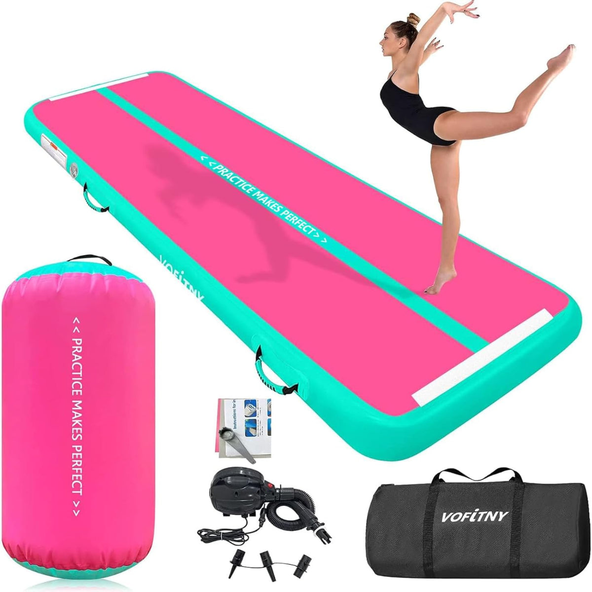VOFiTNY Premium Gymnastics Air Mat & Roller Set(with Pump) - Tropic Watermelon Secondary image