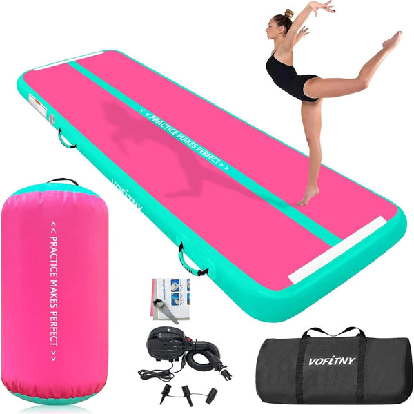 VOFiTNY Premium Gymnastics Air Mat & Roller Set(with Pump) - Tropic Watermelon — gymnastics air mat and roller bundle with pump and storage bag
