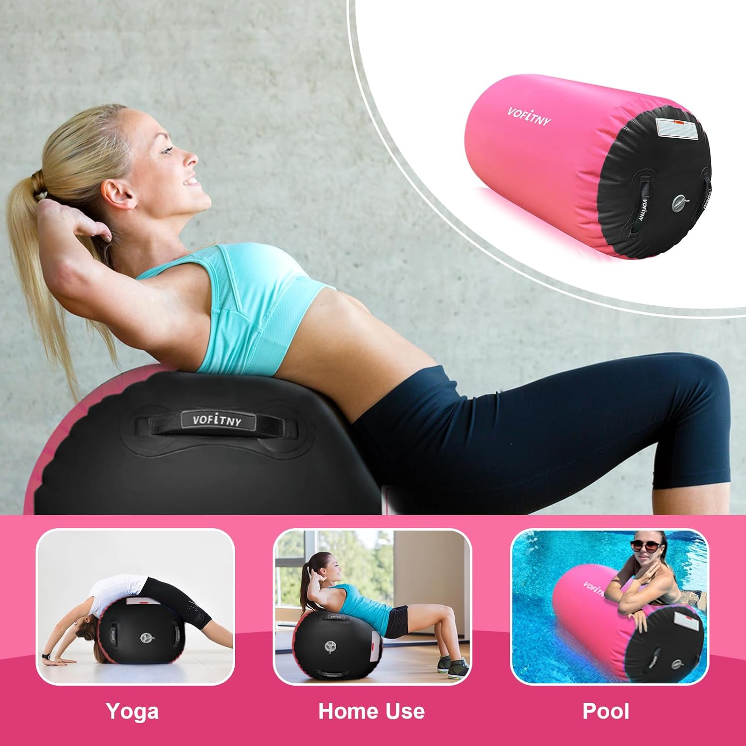 VOFiTNY Premium Gymnastics Air Roller - Midnight Rose — gym, home, and pool use scenes