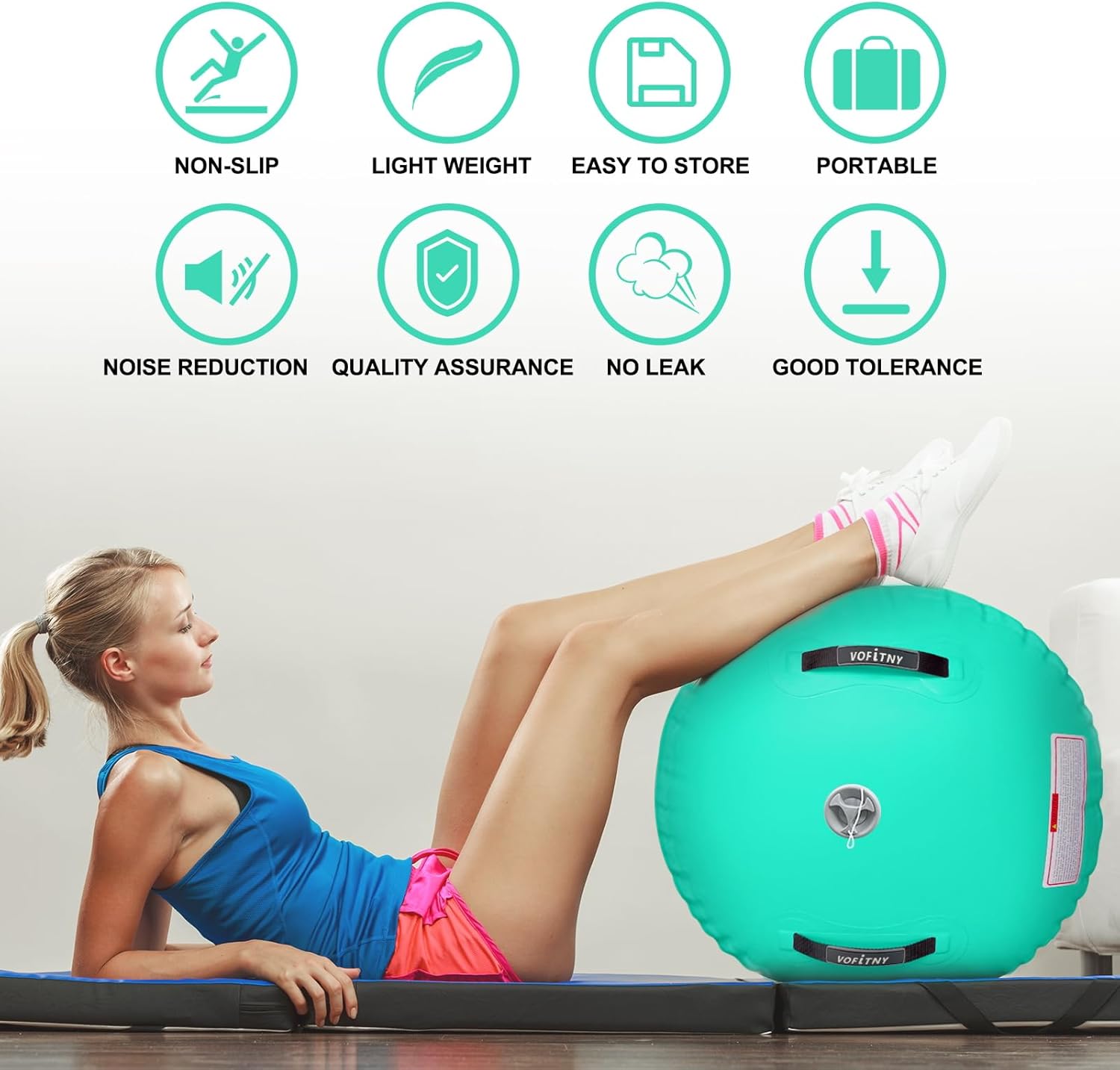 VOFiTNY Premium Gymnastics Air Roller - Mint Glow — lightweight portable design and safety features