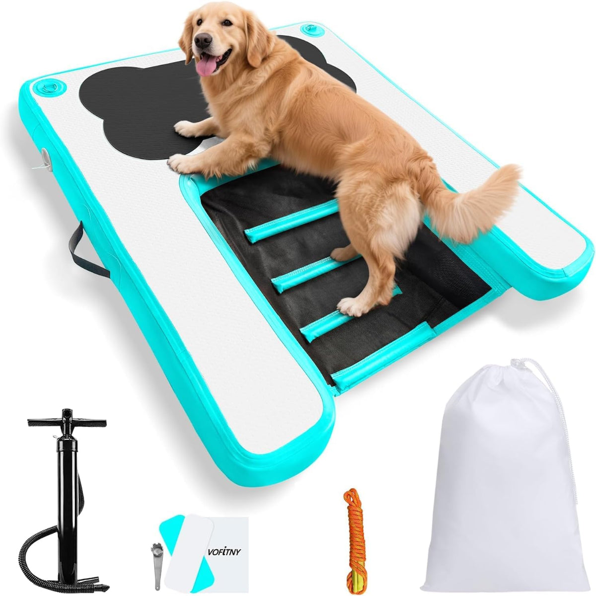 VOFiTNY Premium Inflatable Dog Boat Ramp - Aqua Glow Secondary image
