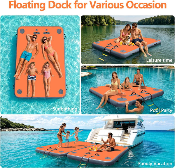 VOFiTNY Premium Inflatable Floating Dock - Sunset Amber — pool, boat, and family use scenes